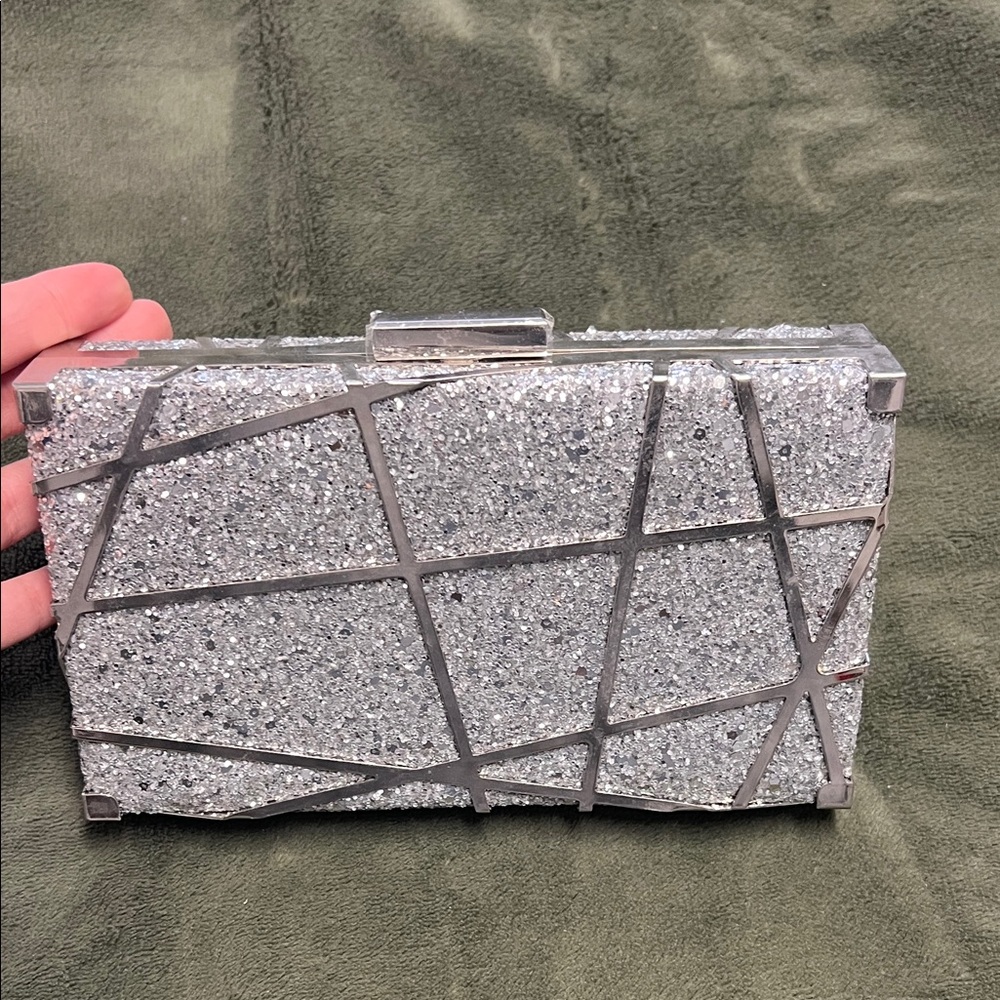 Silver Glitter Clutch Bag